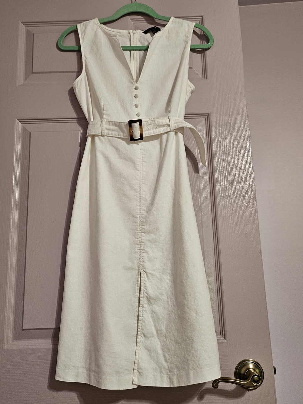 Banana Republic Factory Cream Sleeveless Belted Linen Blend Midi Dress